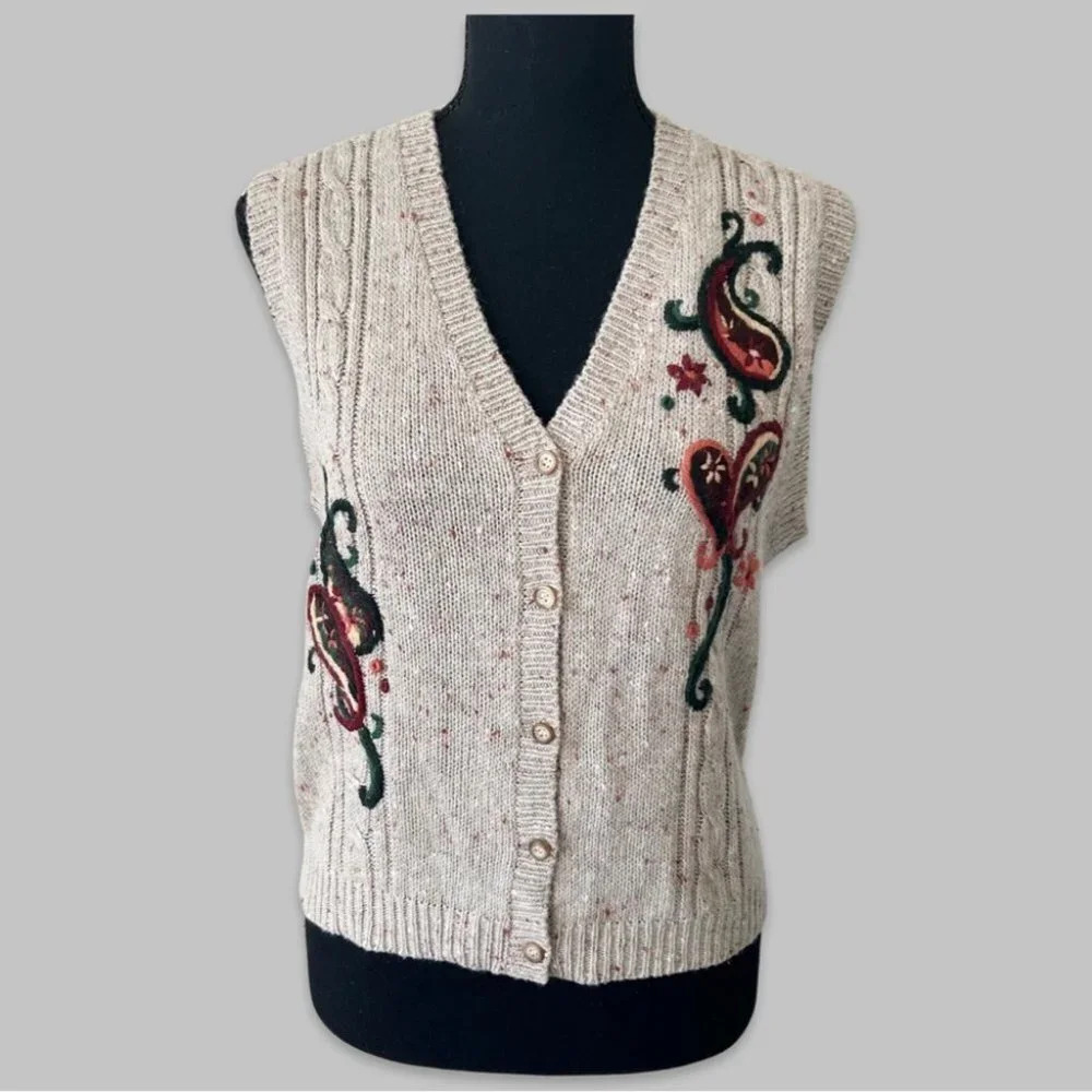 Vintage Tabi International Wool Blend Paisley Embroidery Sweater Vest